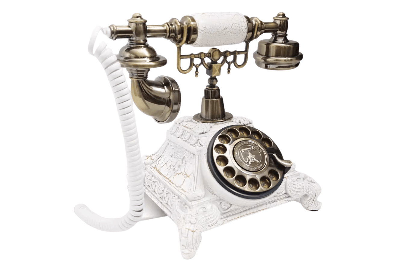 The Blanc Vintage white rotary audio guest book phone
